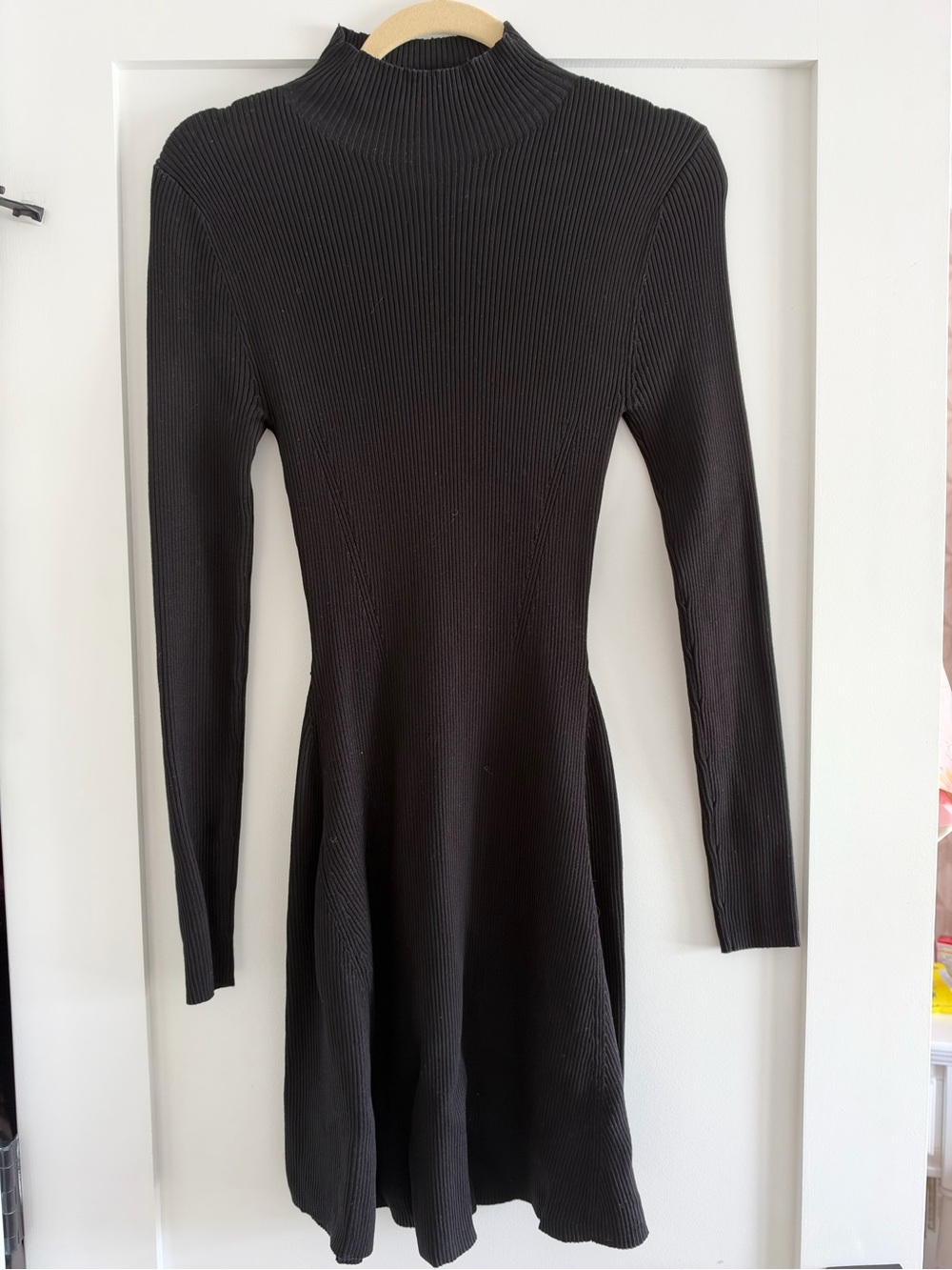 Zara Black Long-Sleeve Ribbed Fit & Flare Dress